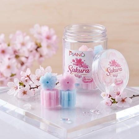 BakGelAl Sakura Çiçeği Tasarımlı Kavanozlu Mini Silgi Seti 26 Adet - Renkli Japon Kiraz Çiçeği Figürlü Kurşun Kalem Silgisi