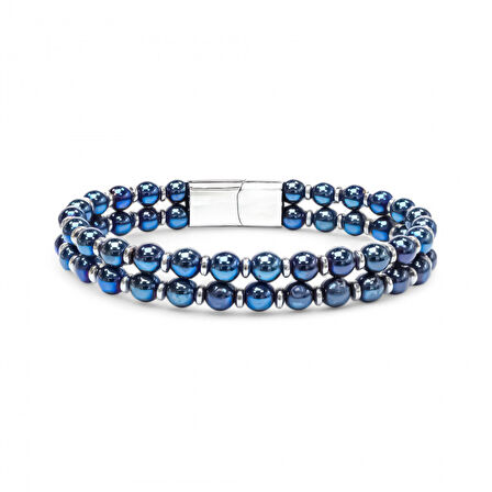  FM Çift Mavi Ve Gümüş Renk Hematit Çelik Bileklik 31832B20D6 