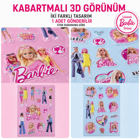 BakGelAl Barbie 3D Kabartmalı Sticker – Renkli Çıkartma Etiket Seti
