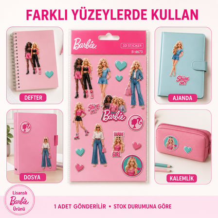 BakGelAl Barbie 3D Kabartmalı Sticker – Renkli Çıkartma Etiket Seti