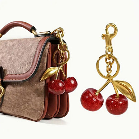 Kırmızı Kiraz Figürlü Çanta Süsü & Anahtarlık | Sevimli ve Parlak Tasarım