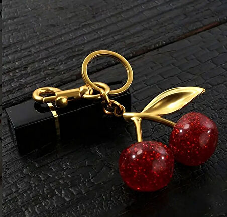 Kırmızı Kiraz Figürlü Çanta Süsü & Anahtarlık | Sevimli ve Parlak Tasarım