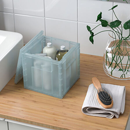 Kapaklı kutu, şeffaf gri-mavi, 16.5x16.5x16.5 cm