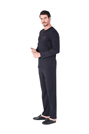 D'S Damat 221001 Uzun Kol Pijama Takımı - Lacivert - 2XL