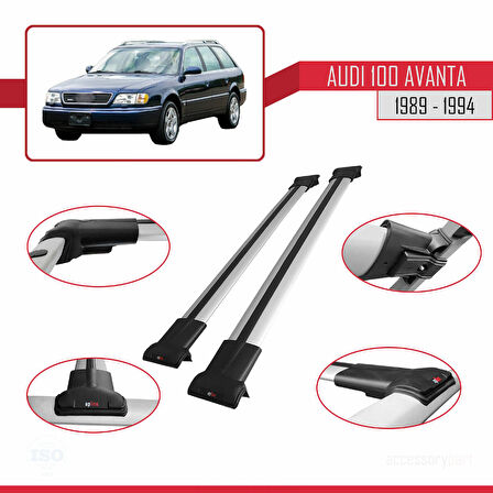 Audi 100 Avanta 1989-1994 Arası ile Uyumlu FLY Model Ara Atkı Tavan Barı Gri 2 Adet