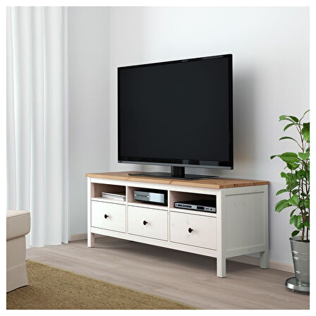 Tv sehpası, beyaz vernik-açık kahverengi, 148x47 cm