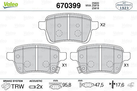 ARKA FREN BALATASI OPEL CORSA E 2014-2019 ADAM 2014-2019 15 JANT RPO J67 FIAT EGEA 2016 500L 2013 264MM 95517078 1605285 77367914 77366595