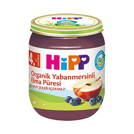 Hipp Organik Yabanmersinli Elma Püresi Kavanoz Maması 125 Gr