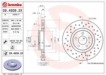 ÖN FREN AYNASI OPEL COMBO D 2012 FIAT DOBLO 2010 EGEA 2016 ALFA ROMEO 147 2001 156 1997-2005 284 X 22 5 DELİK HAVALI 95515331 569095 52119576 46445006 (2 ADET)