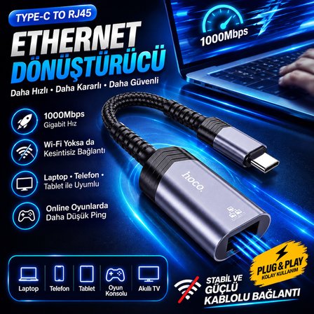 Type-c Ethernet RJ45 dönüştürücü çevirici adaptör 1000 Mps internet bağlantısı destekli çevirici