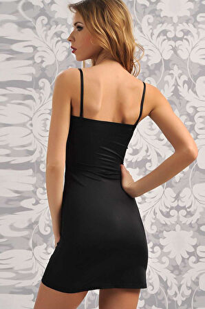 Mikropolyamid Kumaşlı Askıları Çıkabilen Straplez Kısa Elbise Altı Kombinezon - Siyah - XXL