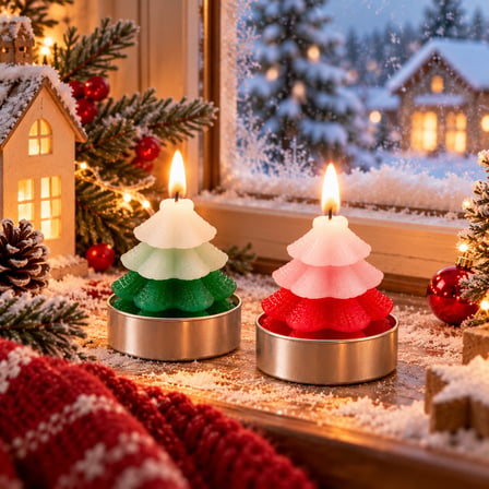 BakGelAl 12'li Avantaj Paketi Yılbaşı Çam Ağacı Mum Seti – Katmanlı Tasarım Simli Dekoratif Tealight Mum