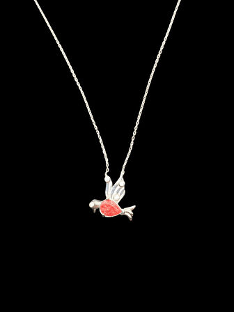 🐦 925 Ayar İthal Gümüş Kuş Kolyesi | Orange Sunstone Taşlı Kanatlı Tasarım | Şık Minik Kuş Pendant