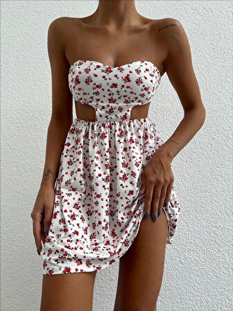 Straplez elbise baskılı