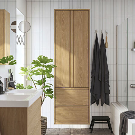 Banyo boy dolabı, meşe görünümlü, 60x35x195 cm