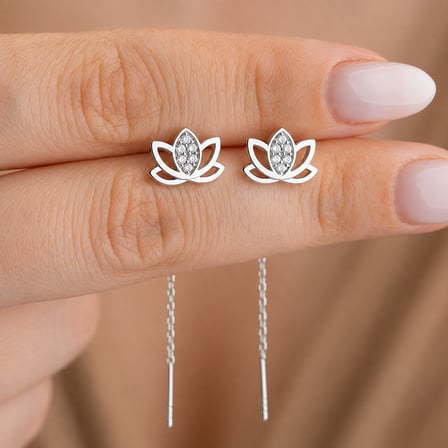 💎 Premium Parlak ve Şık Sallantılı Lotus Kadın 925 Ayar Gümüş Küpe