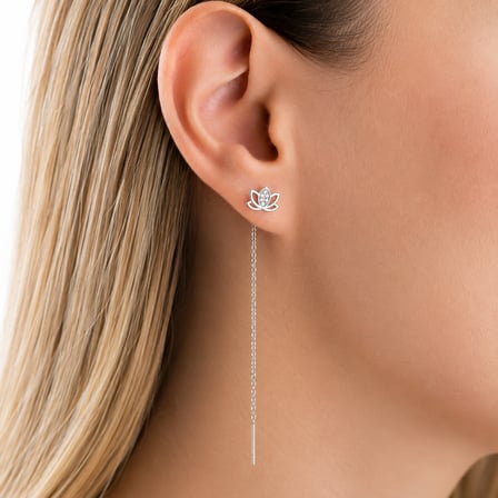 💎 Premium Parlak ve Şık Sallantılı Lotus Kadın 925 Ayar Gümüş Küpe