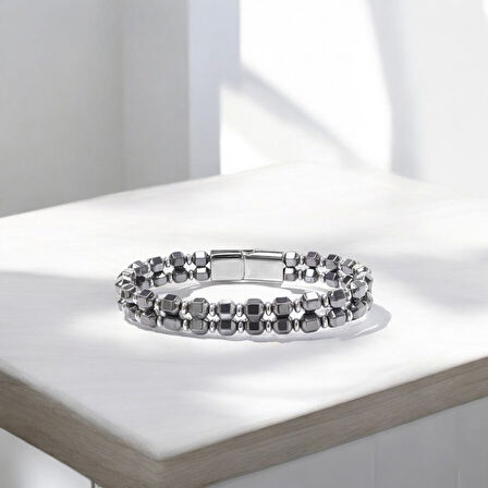  FM Çelik Halatlı Elmas Kesim Hematit Ayarlanabilir Bileklik 31832B20D2 