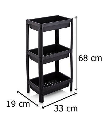 Vesken 3 Katlı Mutfak Banyo Düzenleyici Raf Ünitesi (SİYAH)