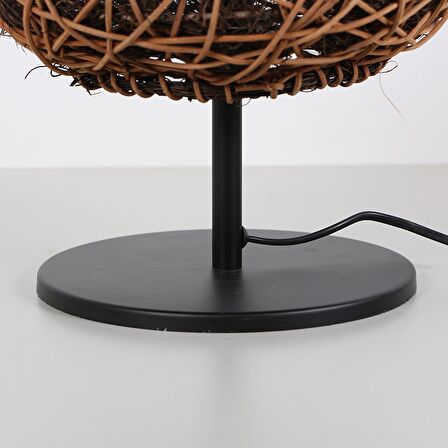 Afrika Siyah Ayaklı Rattan Led Masa Lambası, Bohem Masa Lambası, Çalışma Masası Lambası 25x30cm