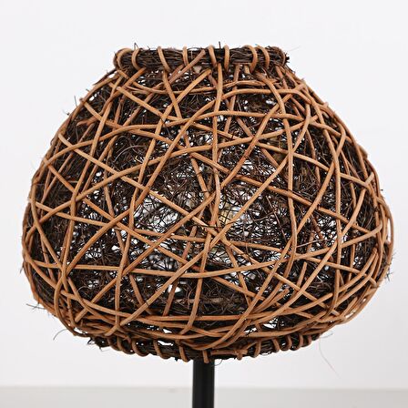 Afrika Siyah Ayaklı Rattan Led Masa Lambası, Bohem Masa Lambası, Çalışma Masası Lambası 25x30cm