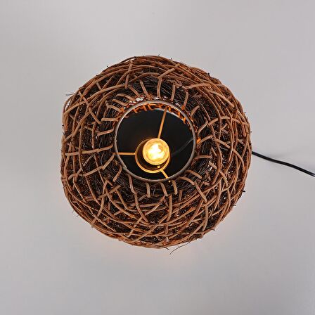 Afrika Siyah Ayaklı Rattan Led Masa Lambası, Bohem Masa Lambası, Çalışma Masası Lambası 25x30cm