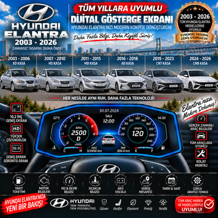 Hyundai Elantra 2003-2026 için digital gösterge Odb ekran arıza göstergesi turbo gösterge hayalet ekran
