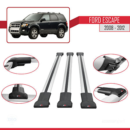 Ford Escape 2008-2012 Arası ile Uyumlu FLY Model Ara Atkı Tavan Barı Gri 3 Adet