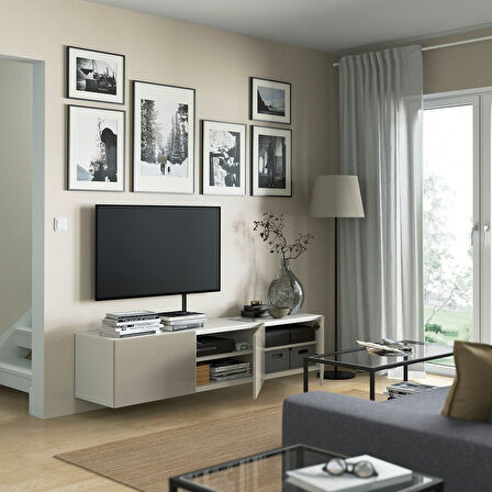 Tv sehpası, beyaz-parlak cila-bej, 180x42x38 cm, SELSVIKEN