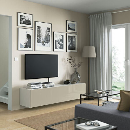 Tv sehpası, beyaz-parlak cila-bej, 180x42x38 cm, SELSVIKEN