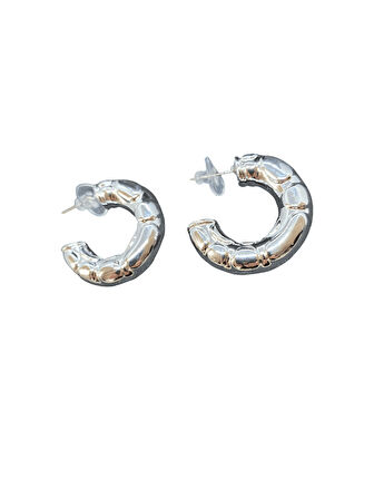 Bambu Form Halka Model Parlak Gümüş Renk 316L Hafif Çelik Küpe | Özel Günler, Modern ve Şık Tasarım