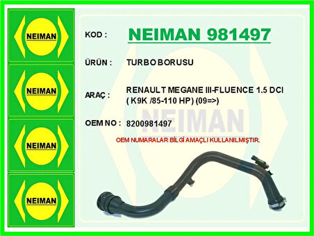 TURBO BORUSU MEGANE 3 2009 SCENIC 3 2009 FLUENCE 2009 1.5DCI 8200981497