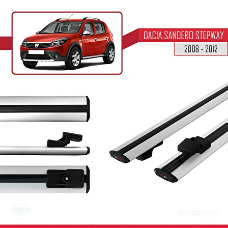 Dacia Sandero Stepway 2008-2012 Arası ile Uyumlu BASIC Model Ara Atkı Tavan Barı Gri 2 Adet