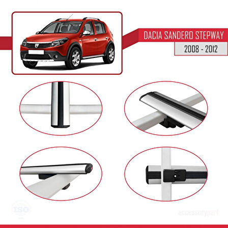Dacia Sandero Stepway 2008-2012 Arası ile Uyumlu BASIC Model Ara Atkı Tavan Barı Gri 2 Adet