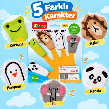 Bakgelal 5'Li Pelus Parmak Kukla Seti 6 Ay+ Egitici Hayvan Figurlu Kuklalar