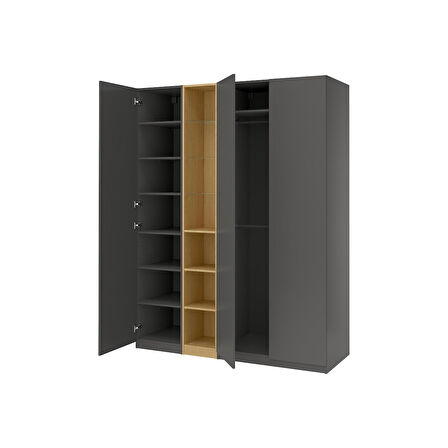 PAX gardırop, koyu gri-meşe görünümlü, 185x60x236 cm