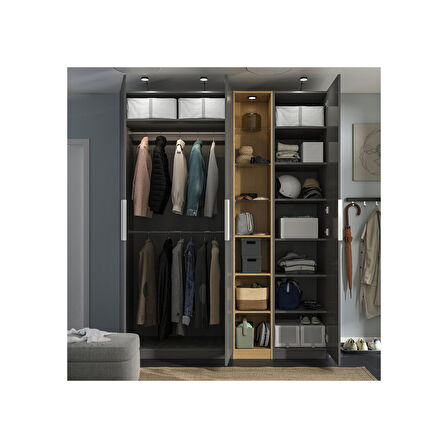 PAX gardırop, koyu gri-meşe görünümlü, 185x60x236 cm