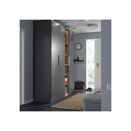 PAX gardırop, koyu gri-meşe görünümlü, 185x60x236 cm