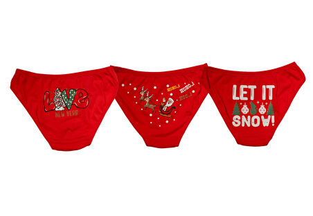 Kırmızı Yılbaşı Desenli 3'lü Pamuklu Külot Takımı - Kırmızı - XL