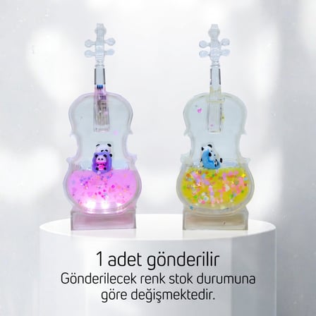 BakGelAl Işıklı Keman Dekoratif Obje – Pilli Sıvı İçerisinde Hareketli Figürlü Masaüstü Süs