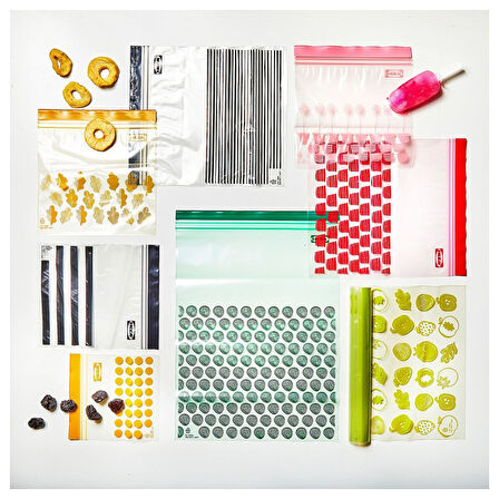 Kilitlenebilir buzdolabı poşeti, kırmızı-pembe, 2,5 lt ve 1,2 lt, 50 adet