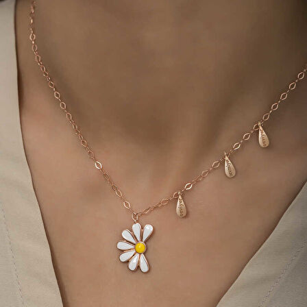 Gümüş Rose Papatya Seviyor Sevmiyor kadin Kolye