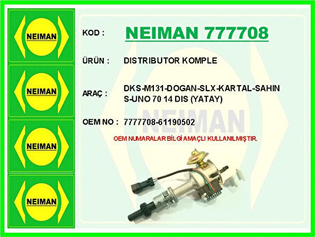 DISTRIBUTOR KOMPLE DOĞAN KARTAL ŞAHIN-M131-DOGAN-SLX-KARTAL-SAHIN S-UNO 70 14 DIS YATAY 7777708 61190502