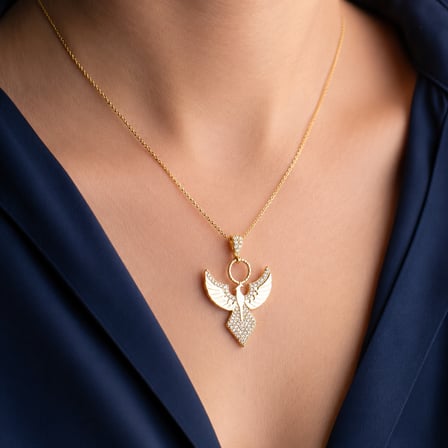 💎 Premium Parlak ve Şık Gold Renk Zirkon Taşlı Anka Kuşu Kadın 925 Ayar Gümüş Kolye (45 cm)