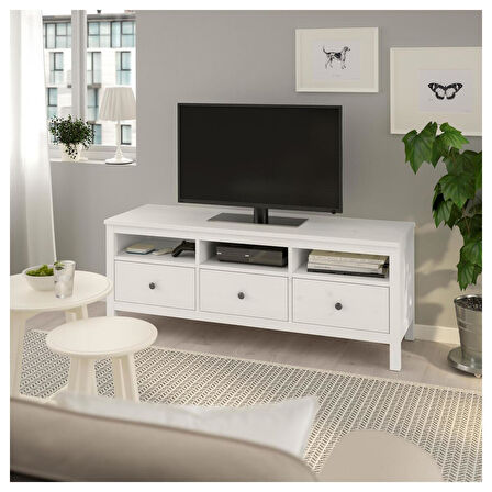 Tv sehpası, beyaz vernik, 149x47 cm