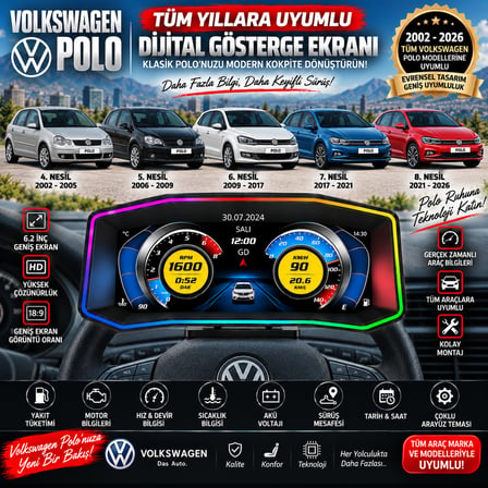 Volkswagen polo 2002-2026 model uyumlu Harici digital gösterge Odb ekran arıza göstergesi turbo gösterge hayalet ekran