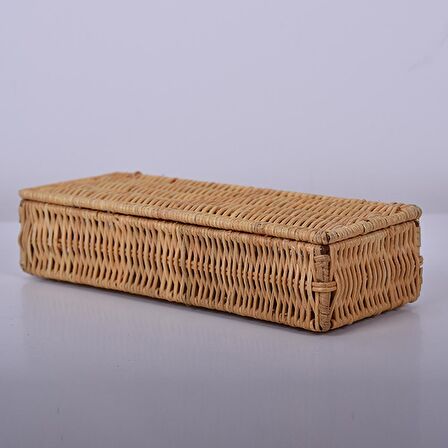 Organizer, Rattan Kapaklı Saklama Kutusu, Dekoratif Obje, Takı Kutusu, Dolap İçi Düzenleyici 26x5cm