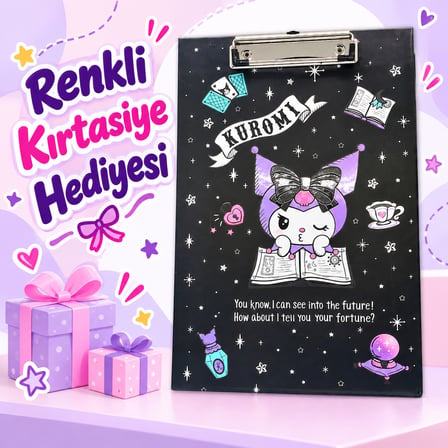 BakGelAl Kuromi Fal ve Büyü Temalı Siyah Metal Mandal Klipsli Sekreterlik ve Bloknot Altlığı (A4 Uyumlu)