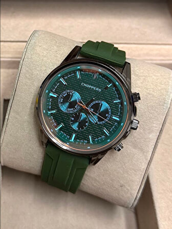 Yeşil Renk Silikon Kordonlu Şık VIP Model Siyah Metal Yuvarlak Kadran Erkek Saati | Sportif Şıklık