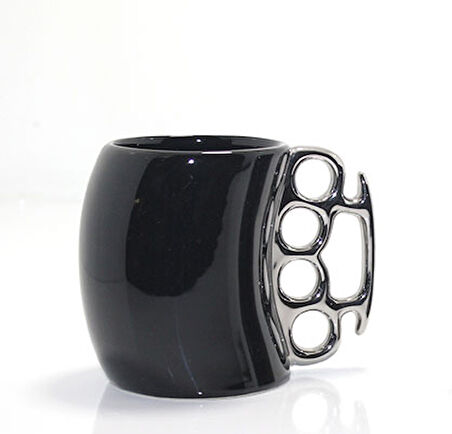 Porselen Muşta Tasarımlı Kupa Bardak Siyah 